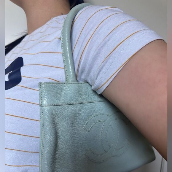 Mini Light Blue Chanel Caviar Shopper Bag with Gold Hardware - Picture 7 of 8